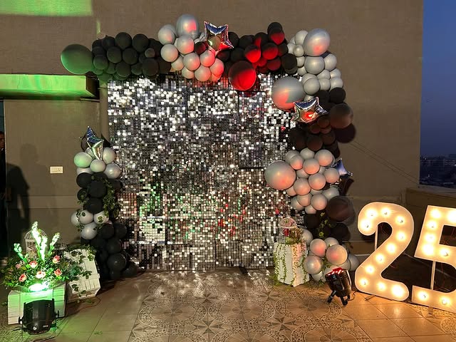 Kids celebration décor with balloons and festive seating