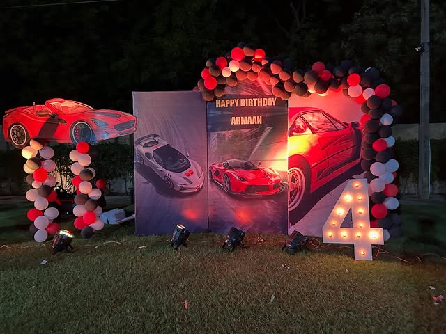 Immersive themed party décor with coordinated props and lighting